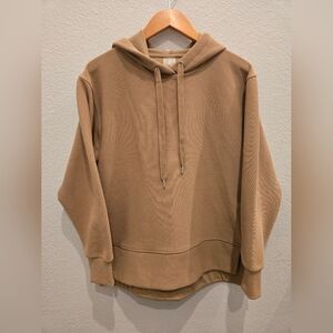 CALIA Ottoman Oversized Side Slit Oversized Hoodie, Tan Brown, Size XS